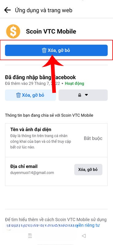 Nhấn vào nút Xóa, gỡ bỏ