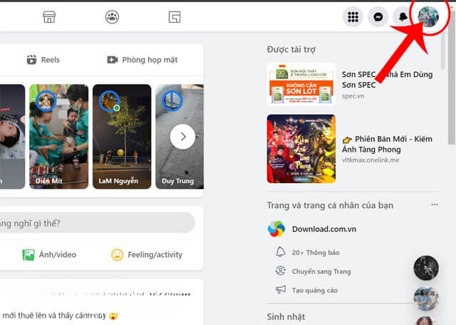 Click chuột vào biểu tượng ảnh đại diện