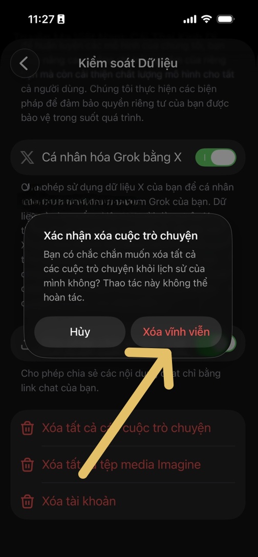 cách xóa lịch sử trò chuyện grok