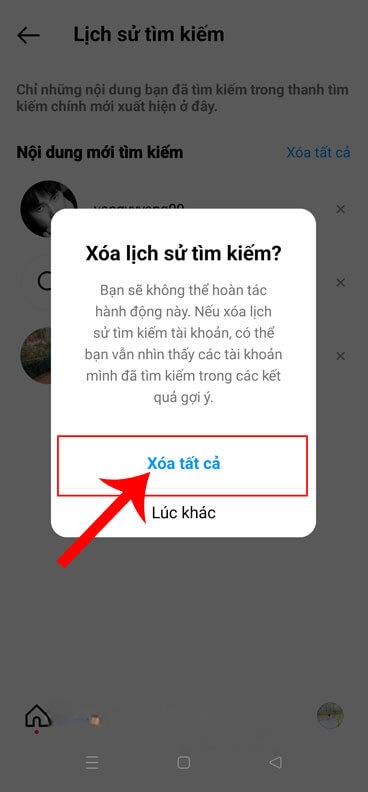 Nhấn vào nút Xóa tất cả