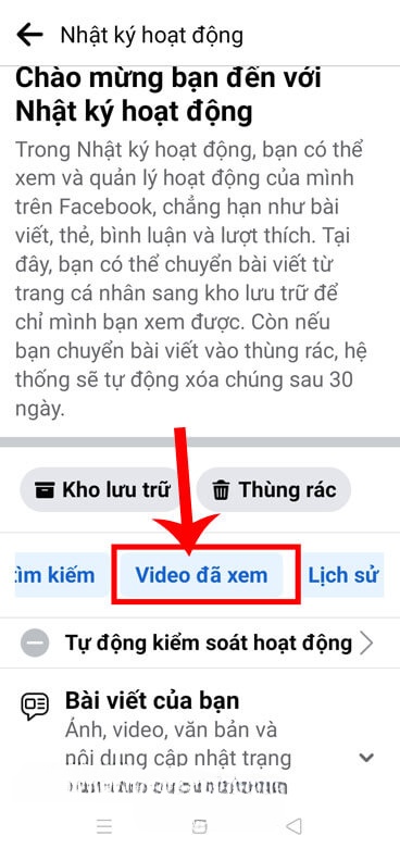 Chạm vào mục Video đã xem