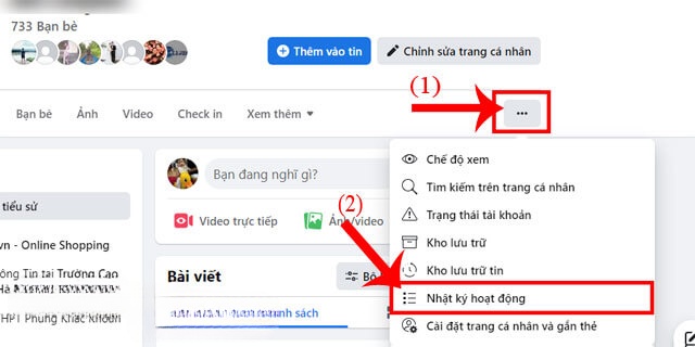 Nhấp chuột vào mục Nhật ký hoạt động