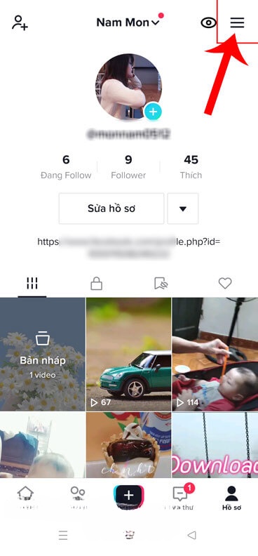 Nhấn vào biểu tượng ba dấu gạch ngang