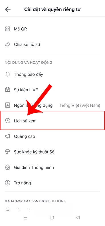 Nhấn vào mục Lịch sử xem