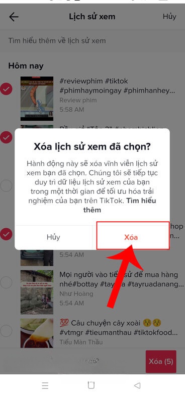 Chạm vào nút Xóa