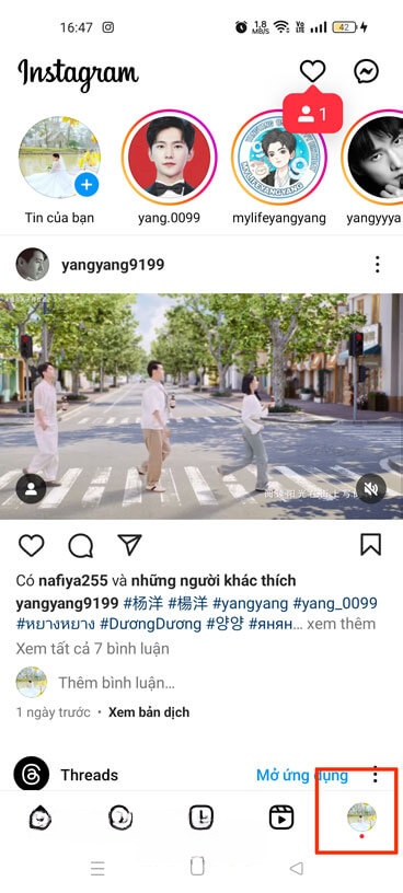 Nhấn vào biểu tượng tài khoản