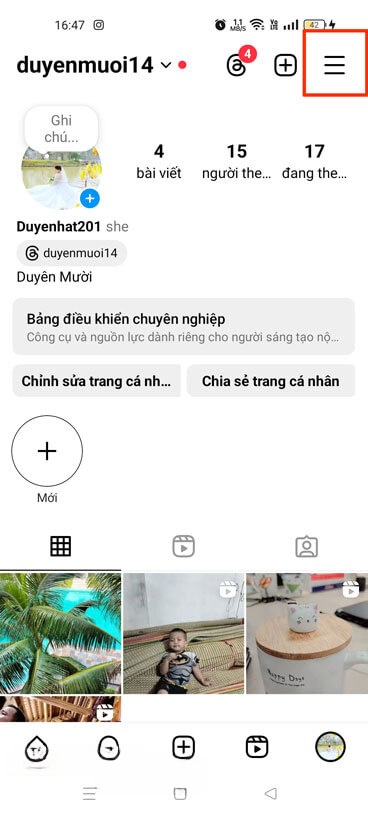 Ấn vào biểu tượng ba dấu gạch ngang