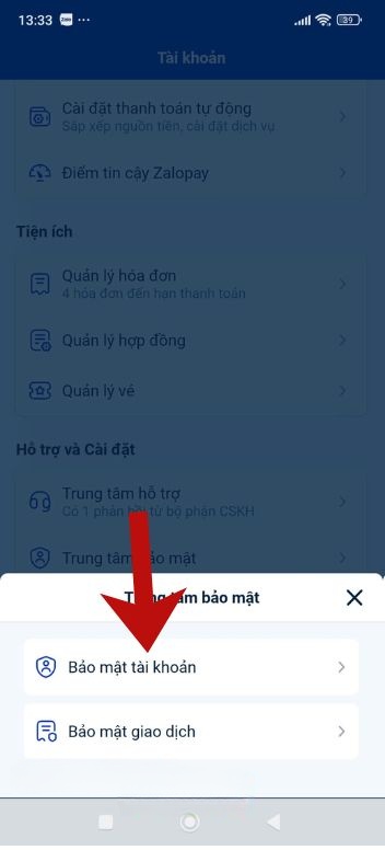 Ấn vào mục Bảo mật tài khoản