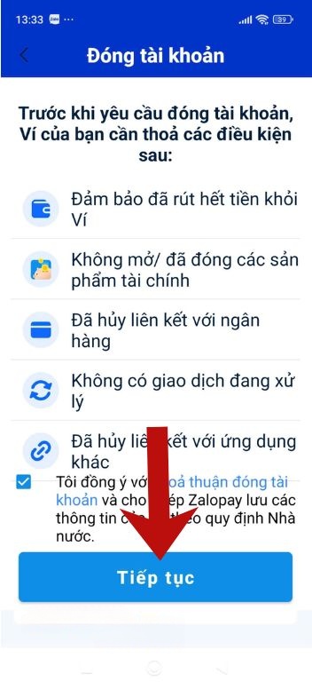 Ấn vào nút Tiếp tục