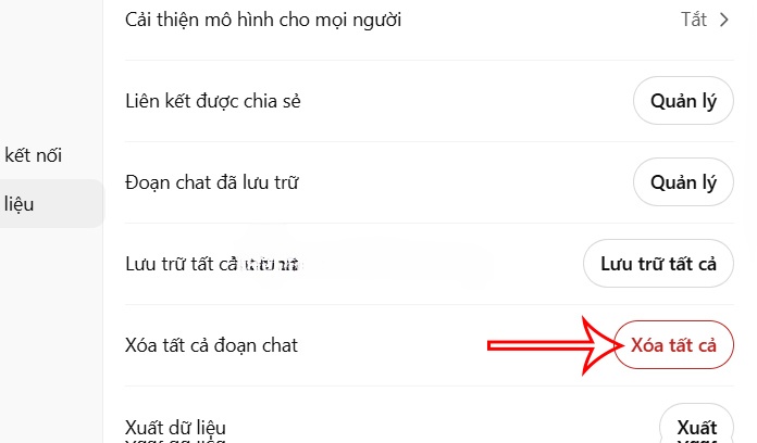 Xóa tất cả đoạn chat ChatGPT