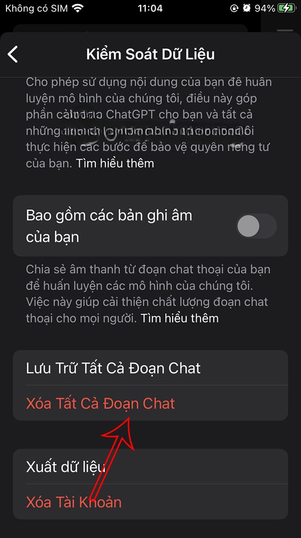 Xóa đoạn chat ChatGPT