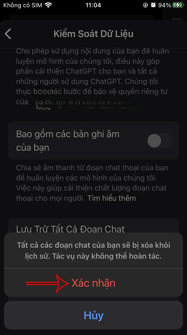 Xóa lịch sử ChatGPT