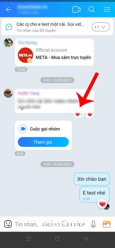 Chạm và giữ tin nhắn đã thả tim