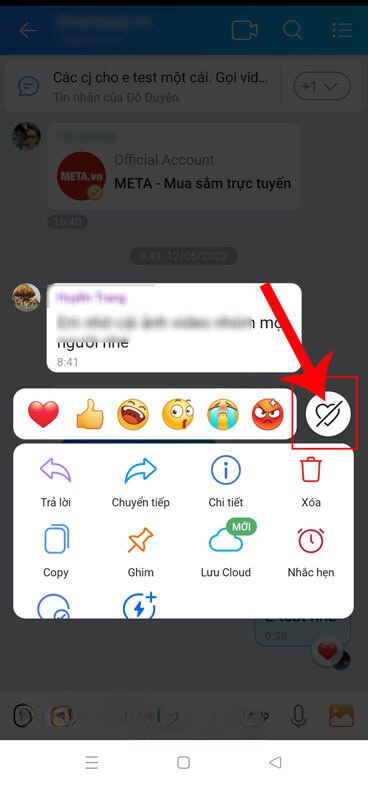 Ấn vào biểu tượng hình trái tim gạch chéo
