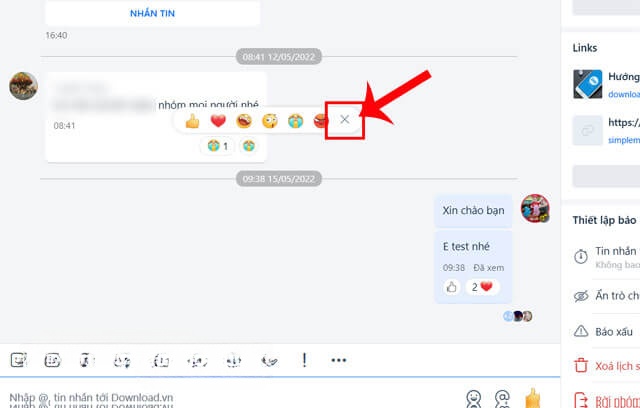 Click chuột vào biểu tượng dấu X