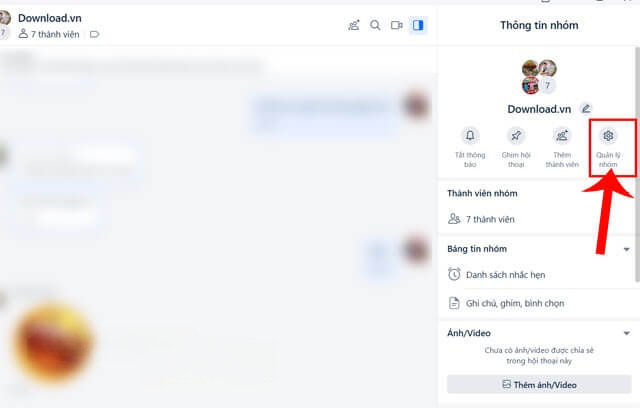 Click chuột vào mục Quản lý nhóm