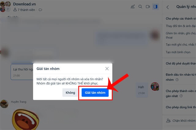 Tiếp tục, nhấn vào nút Giải tán nhóm