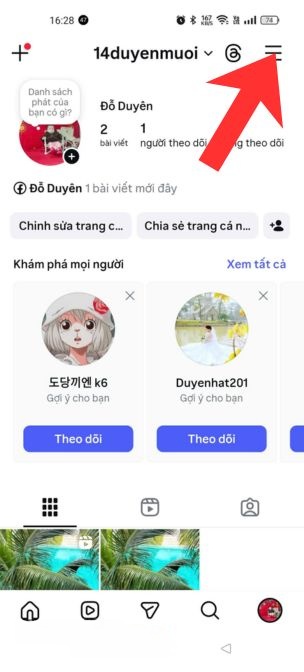 Chạm vào biểu tượng ba dấu gạch ngang