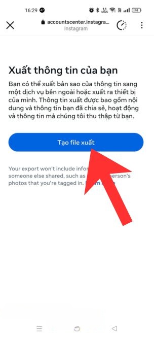 Nhấn vào nút Tạo file xuất