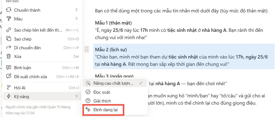 Định dạng lại câu trả lời của Notion AI