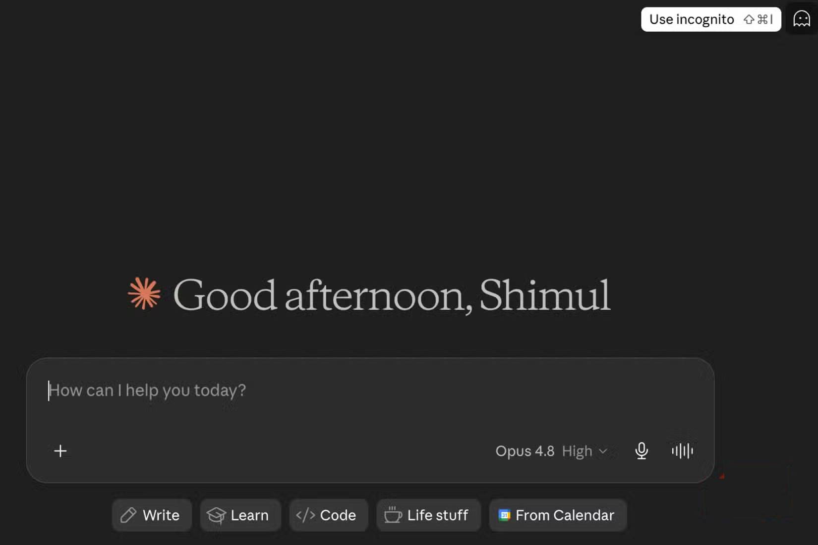 Sử dụng biểu tượng Chế độ ẩn danh trên Claude