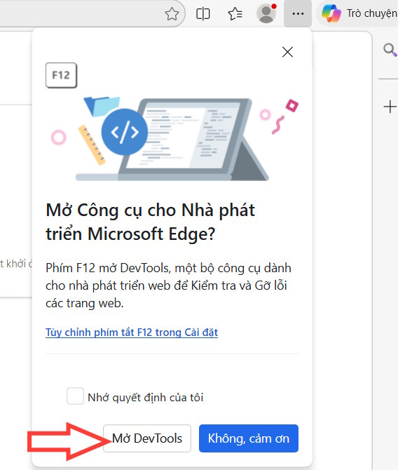 Mở DevTools Edge