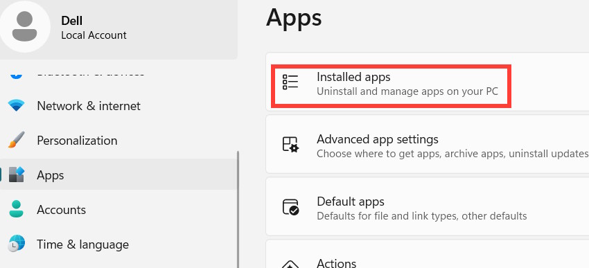Installed Apps trên Windows