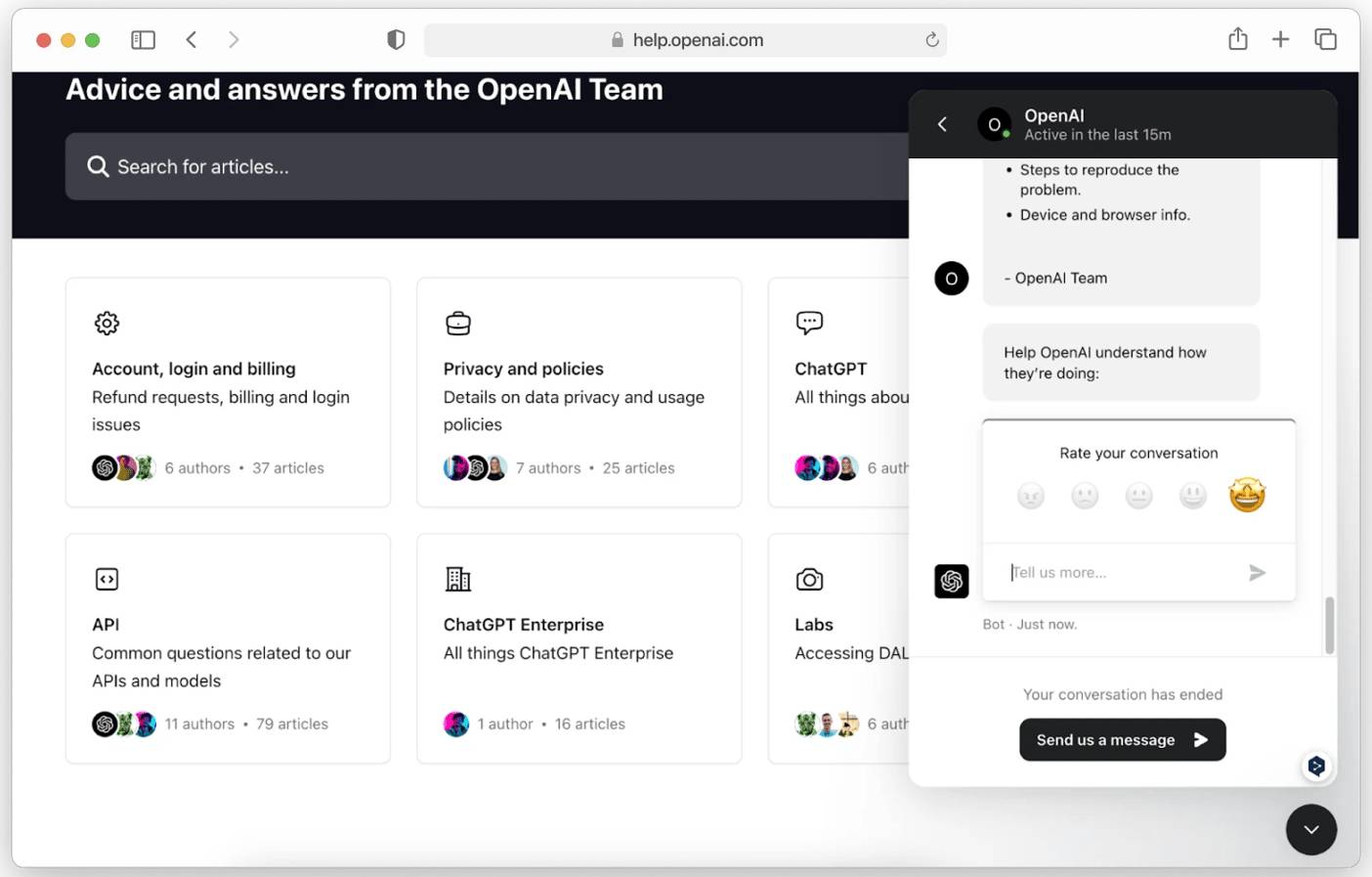 Liên hệ bộ phận hỗ trợ OpenAI