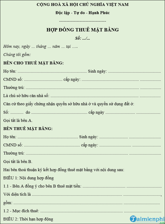 mau hop dong thue mat bang 2023 chuan phap ly 2