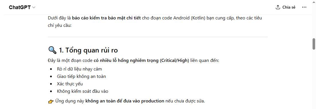 Mẫu prompt kiểm tra bảo mật code