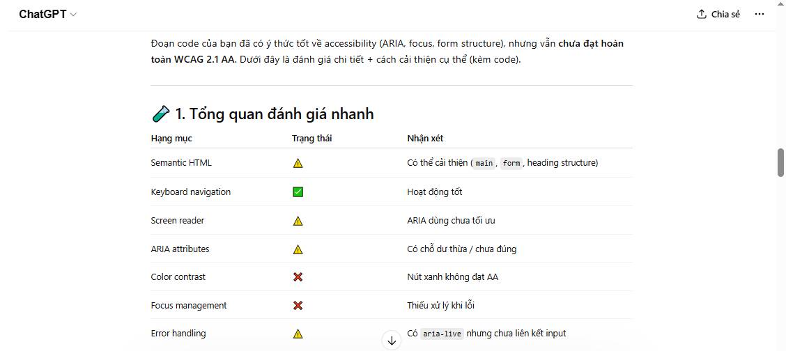 Mẫu prompt kiểm tra khả năng truy cập cho code