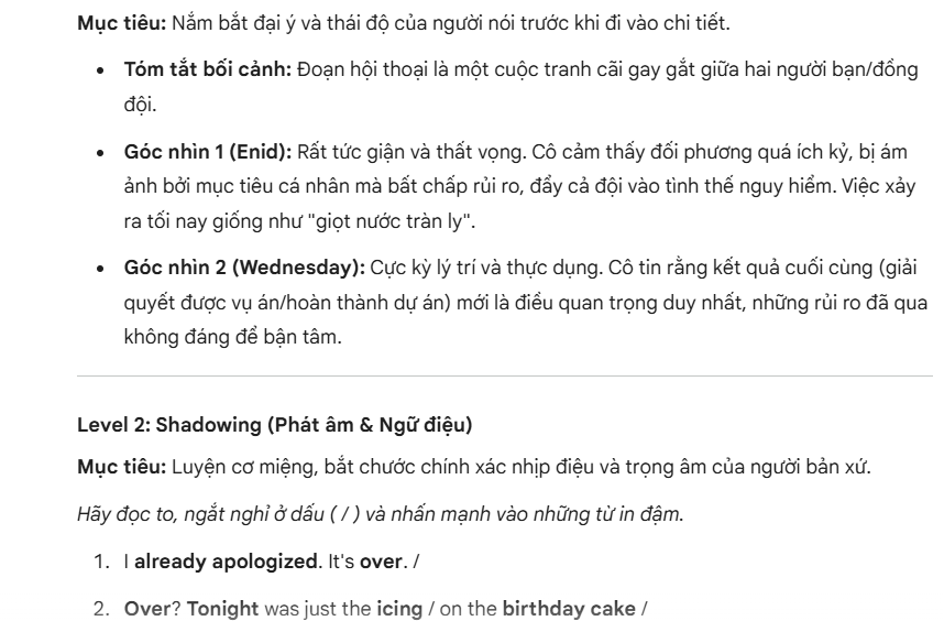 Prompt biến 1 video thành 5 level luyện nói