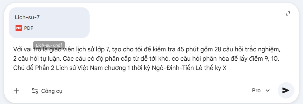Prompt tạo đề kiểm tra trên Gemini