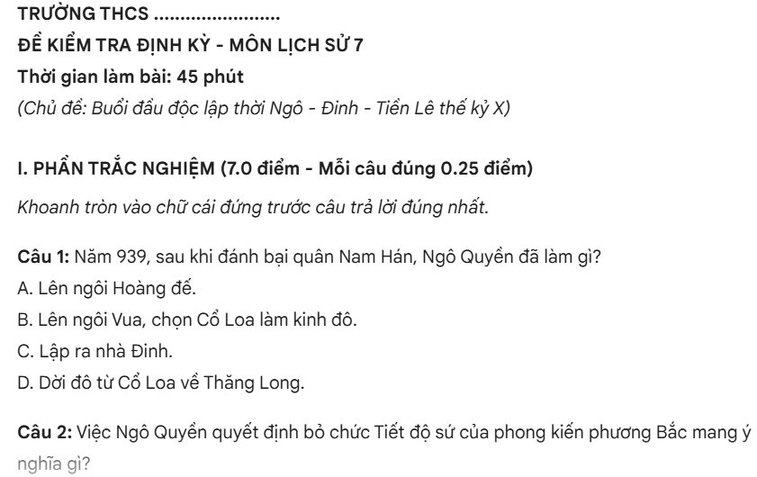 Đề kiểm tra tạo trên Gemini