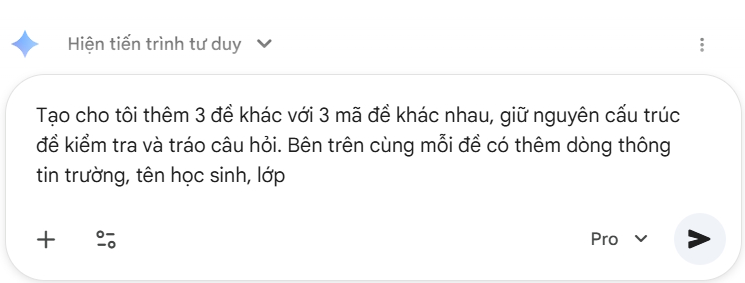 Prompt tạo nhiều mã đề trên Gemini