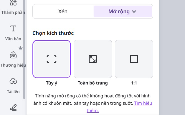 Tùy chọn mở rộng hình ảnh trên Canva 