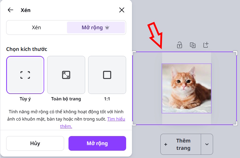 Mở rộng tùy ý trên Canva 