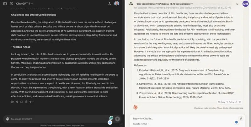 Kết quả nhiệm vụ viết của ChatGPT và Claude