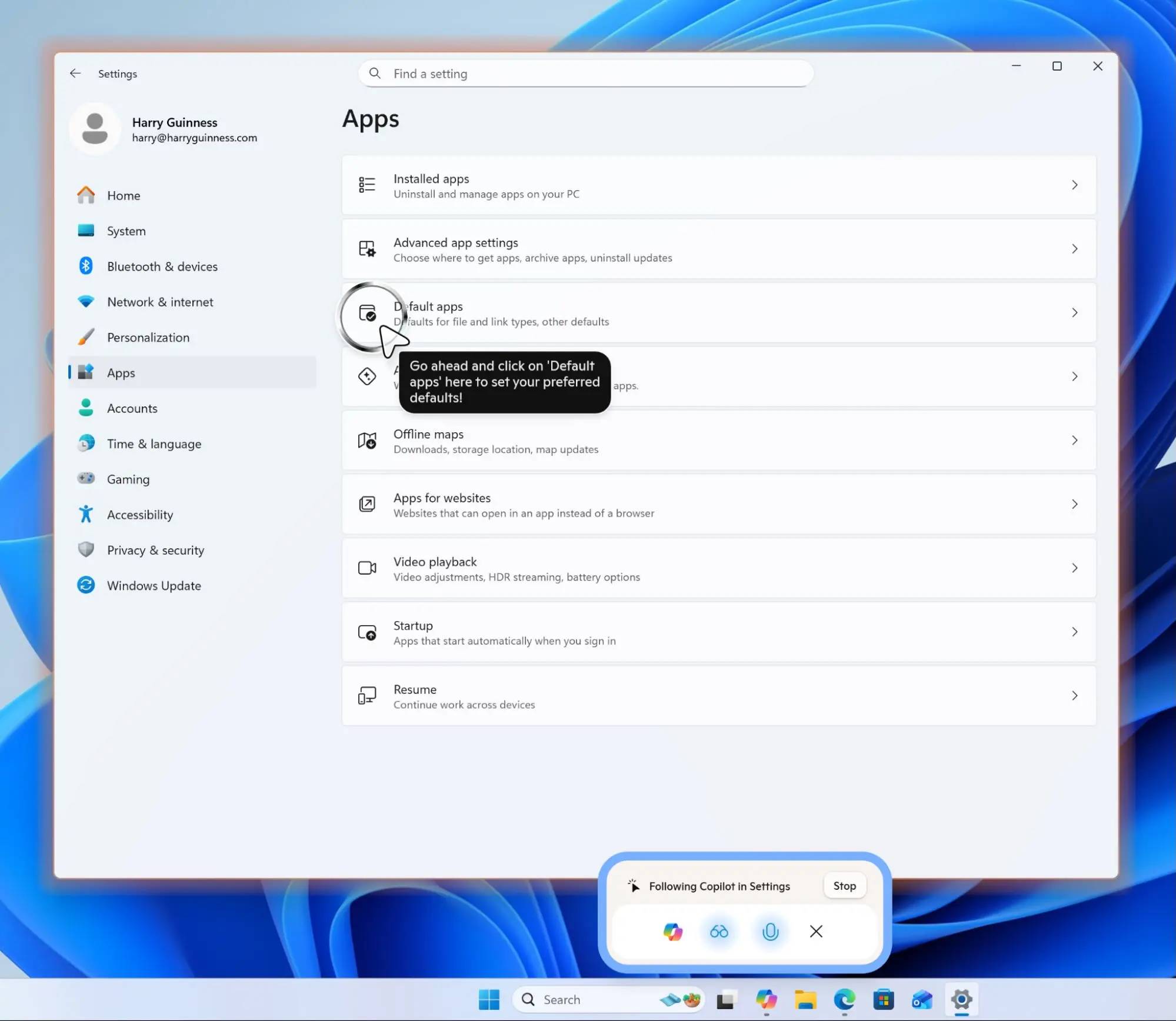 Thiết lập cài đặt mặc định để sử dụng Copilot trên các ứng dụng