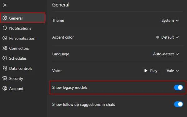 Bật tùy chọn Show legacy models trong ChatGPT trên PC.