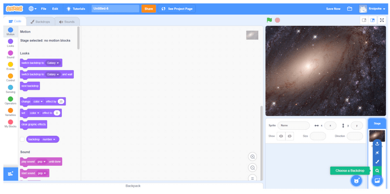 Màn hình code trên Scratch
