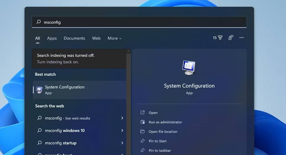 Cách mở MSConfig trong Win 11