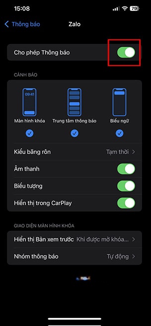 Zalo khong thong bao cuoc goi den 8*416610