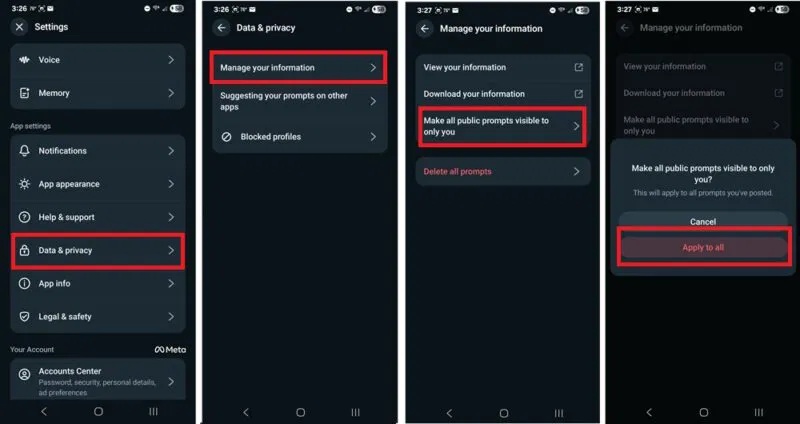 Thay đổi cài đặt Meta AI để đặt các cuộc trò chuyện Meta AI ở chế độ riêng tư.