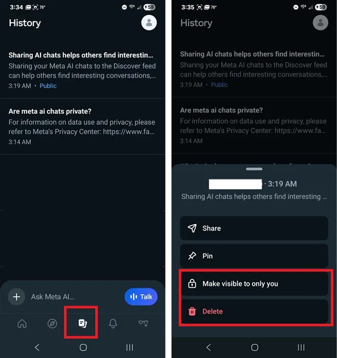 Xóa các cuộc trò chuyện khỏi lịch sử Meta AI của bạn.