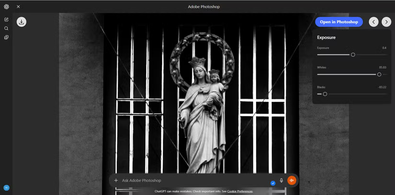 ChatGPT với thanh trượt Photoshop