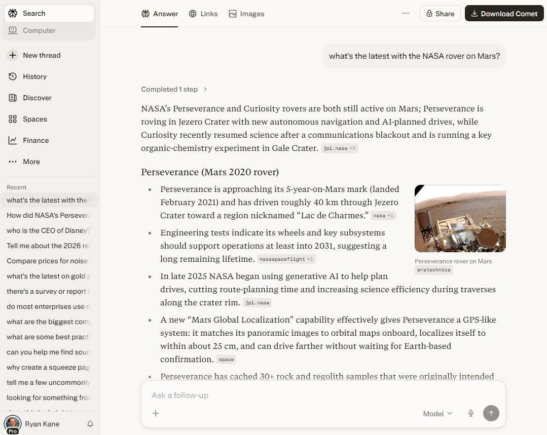 Perplexity trả lời cùng một câu hỏi