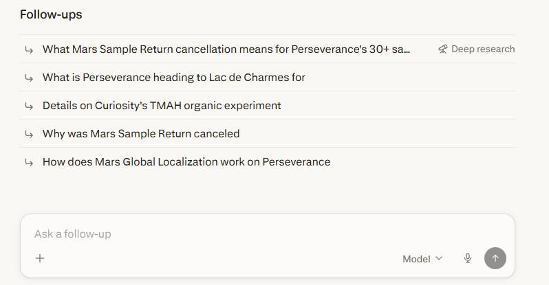 Các prompt tiếp theo do Perplexity đưa ra