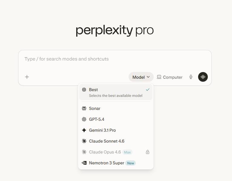 Chọn mô hình AI trong Perplexity