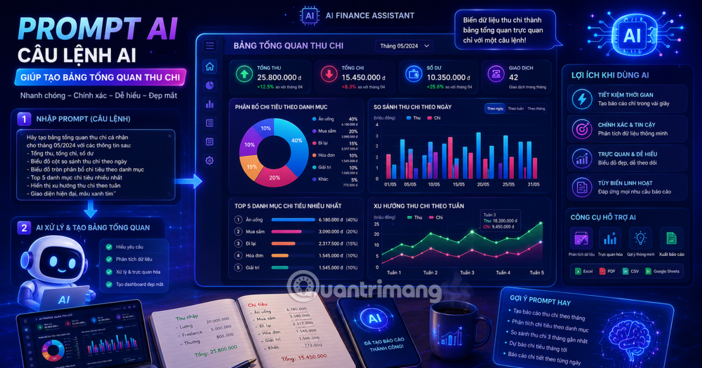  Prompt AI, câu lệnh AI giúp tạo bảng tổng quan thu chi 
